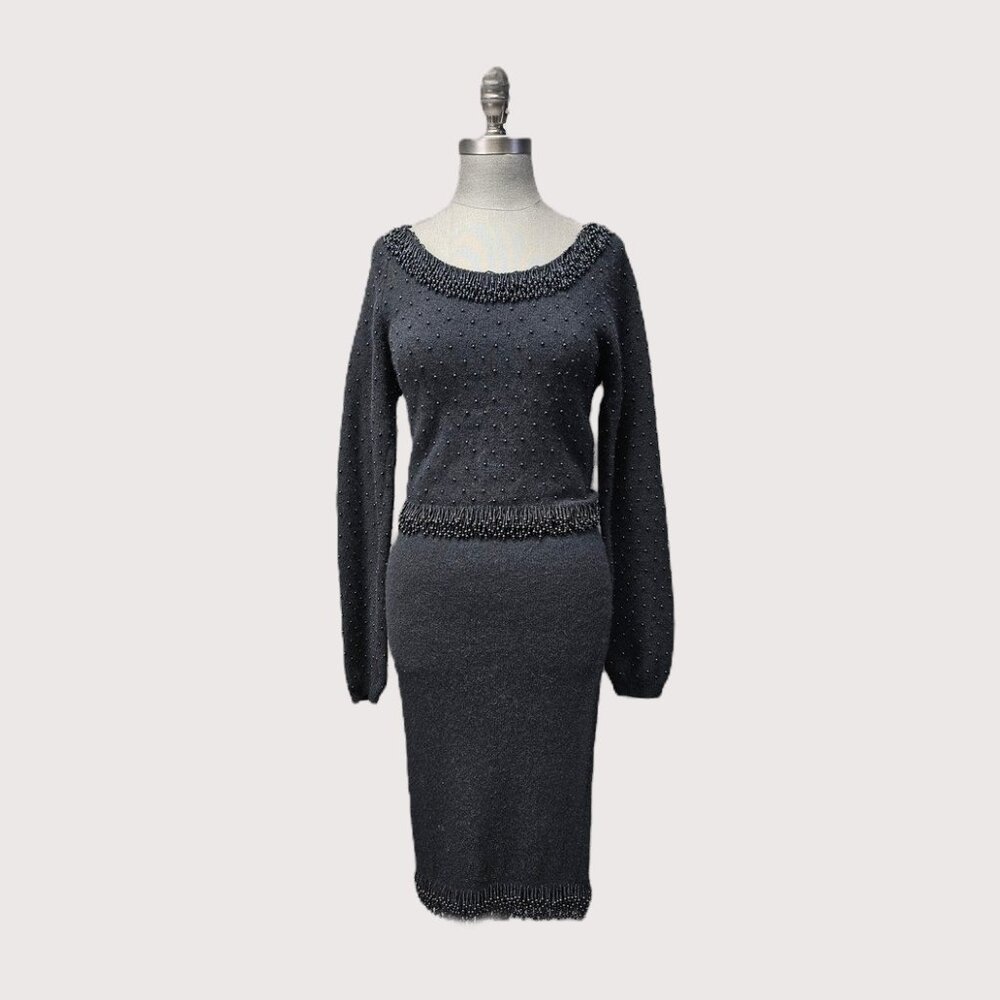 Ports Two Piece Black Angora Beaded Set